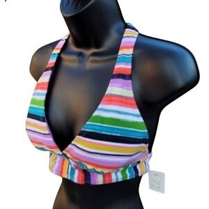 Anne Cole Multi Color Striped Halter Bikini Swim Top Small NEW